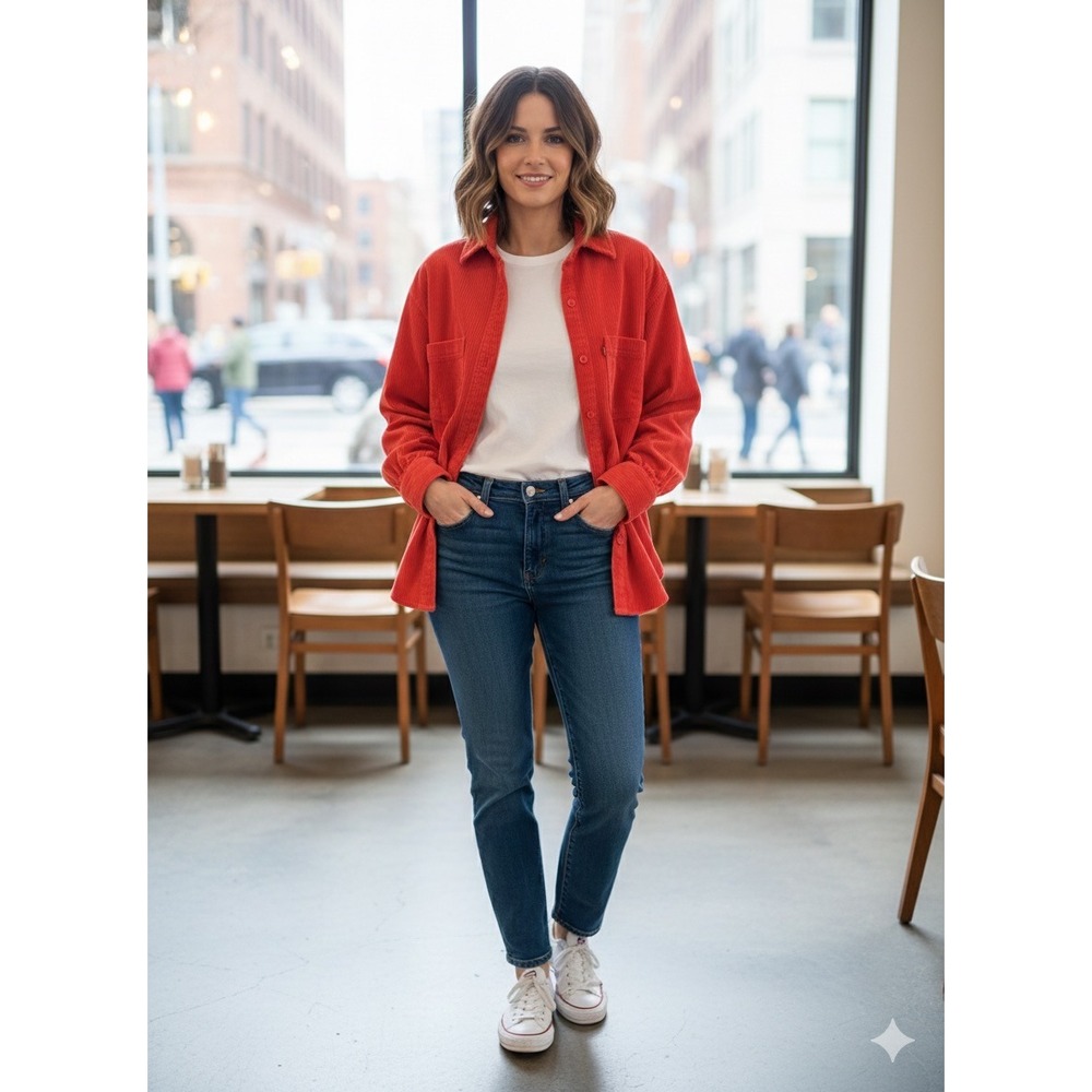 Levi's Red Corduroy Button Up Shirt Jacket Oversized Women's XS VNTG